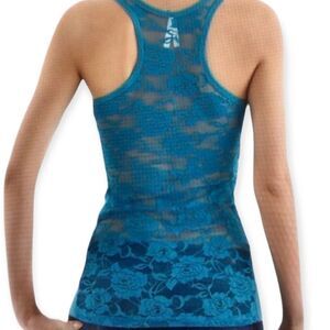 NEW Top Blue Floral Rose Lace Backside Ribbed Camisole Tank Top
